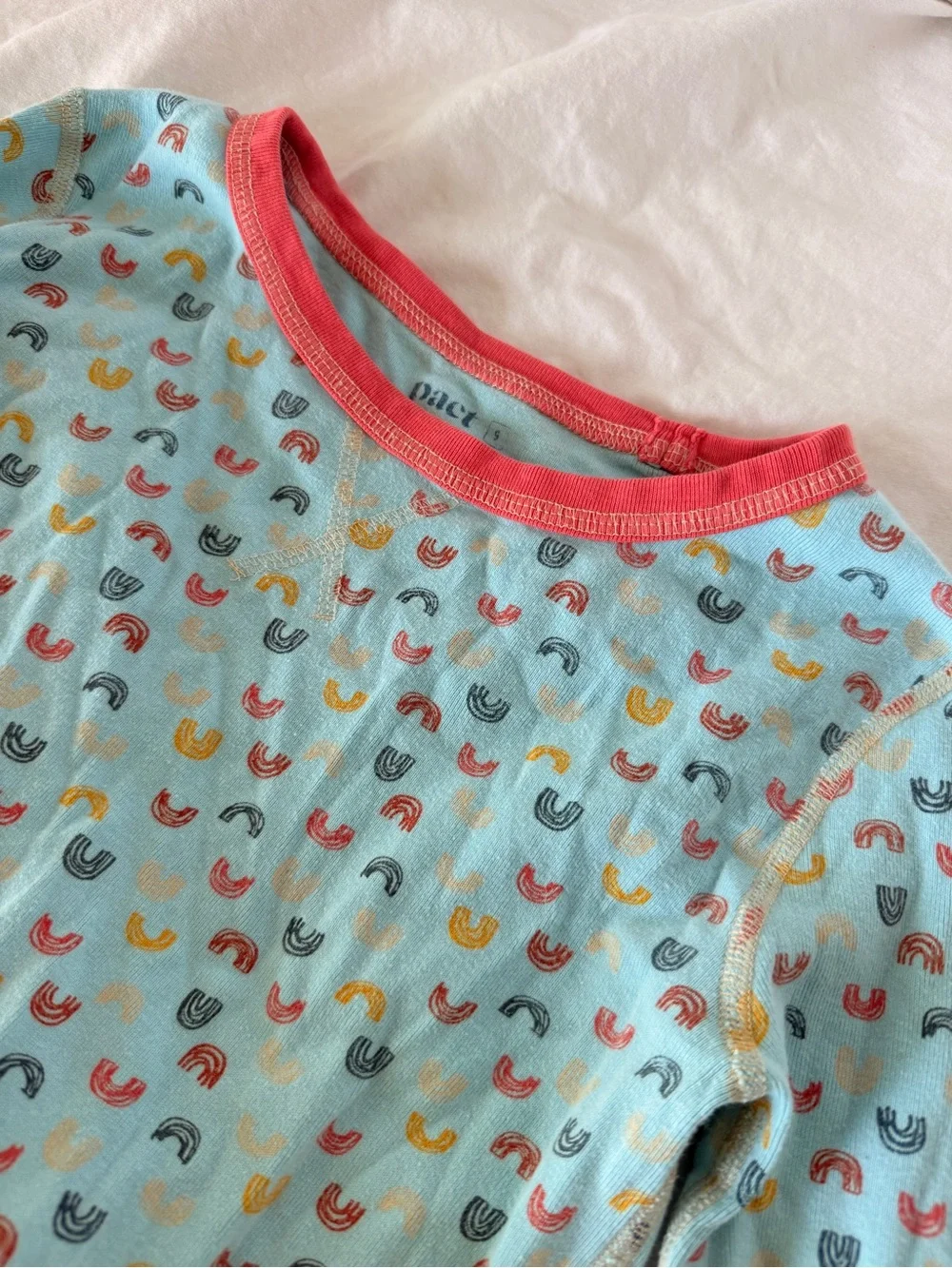 Pact Kids Coral & Light Blue Rainbow Organic Cotton Pajama Set